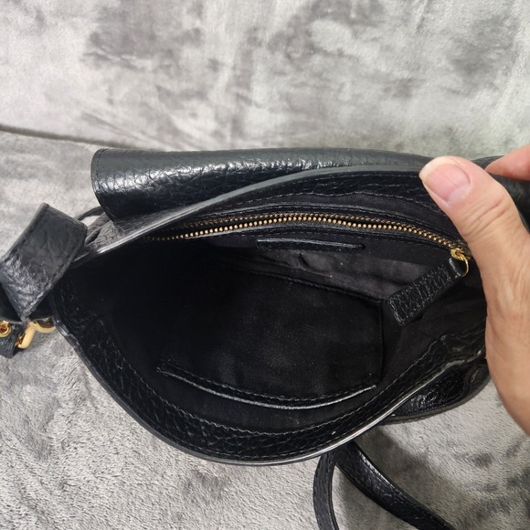 Pure Collection Crossbody Bag Black Pebbled Leather Small Adjustable Strap Latch - Picture 8 of 14